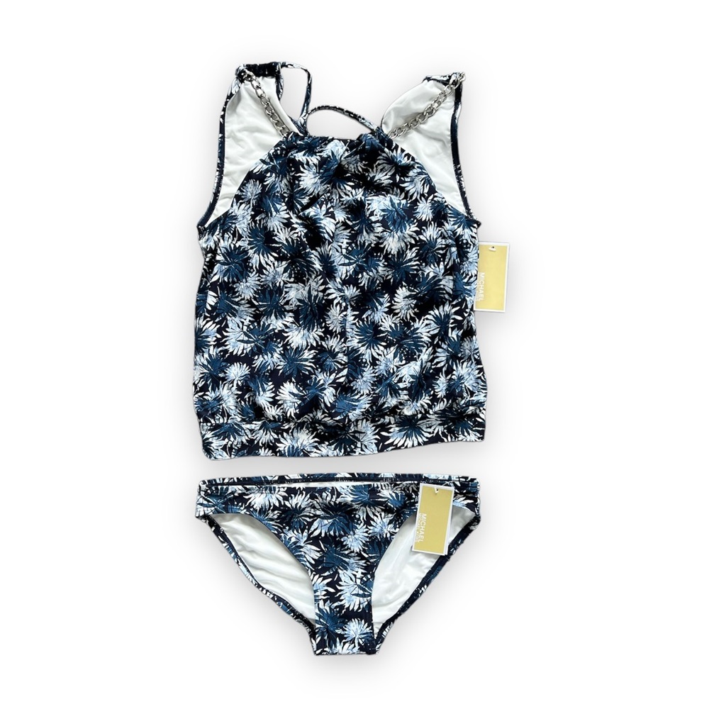 Michael Kors Women’s Palm Mix Navy Tankini Top and Classic Bikini Bottom Size S